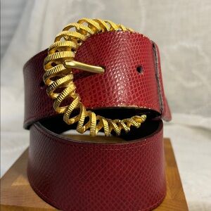 Cipriani lizard leather wide belt with spiral twist buckle